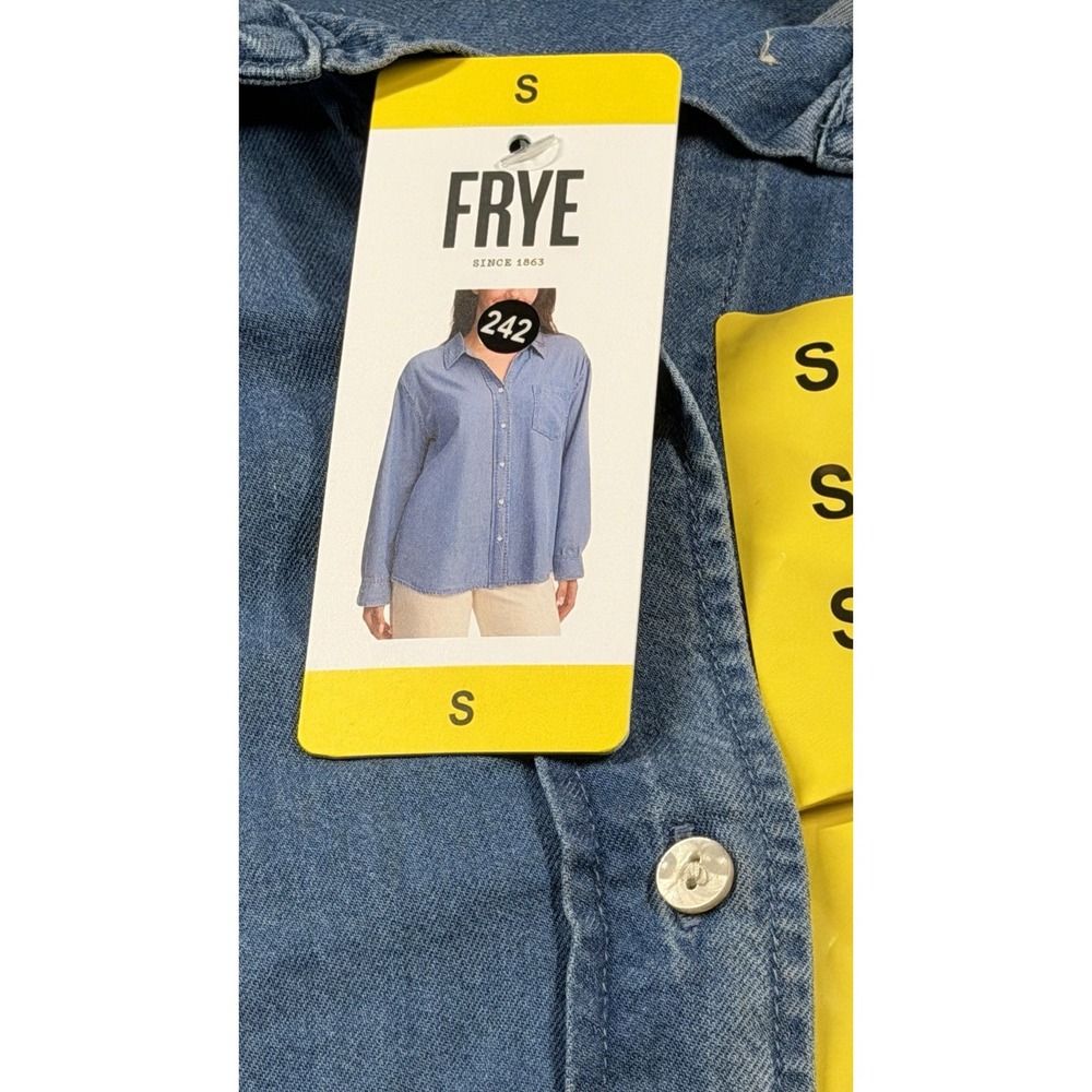 Frye Women's Puffed Sleeve Denim Top Shirt Size small Button Up Medium Wash NEW
